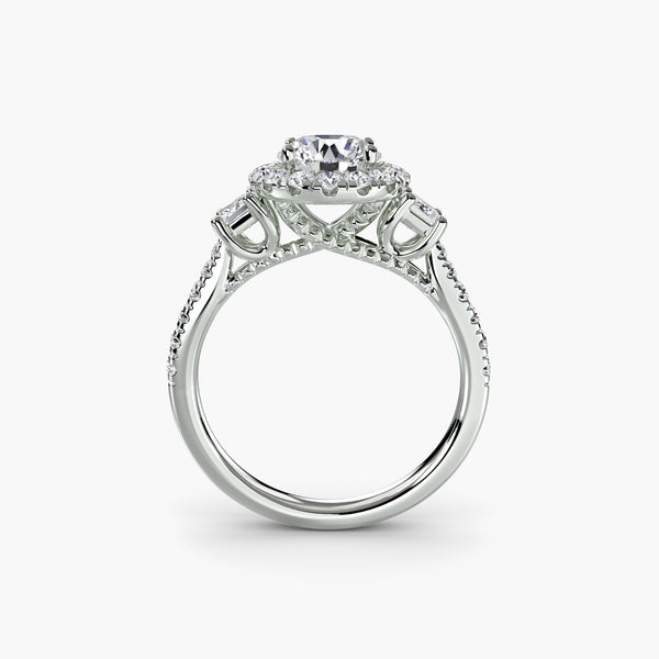 Three-Stone Halo with Pavé Band