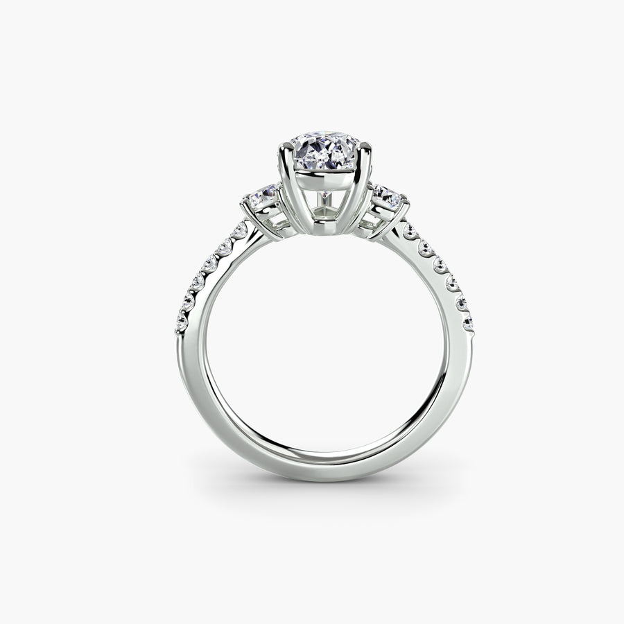 Pear Three-Stone with Pavé Shoulders — diamond engagement ring, GIA- or IGI-certified