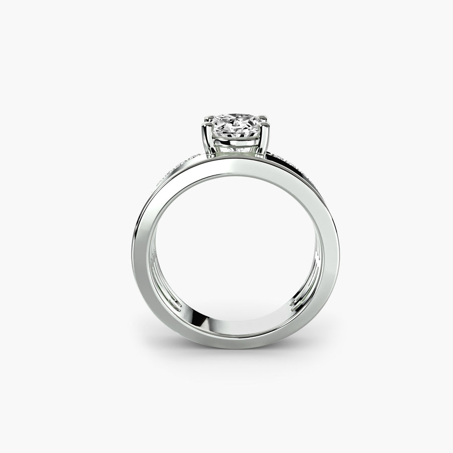Wide Band Solitaire with Pavé Band — diamond engagement ring, GIA- or IGI-certified