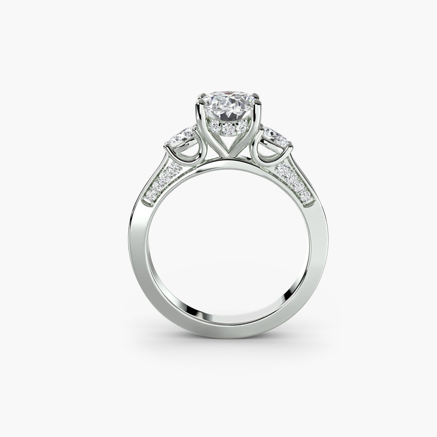 Three-Stone with Pavé Shoulders — diamond engagement ring, GIA- or IGI-certified