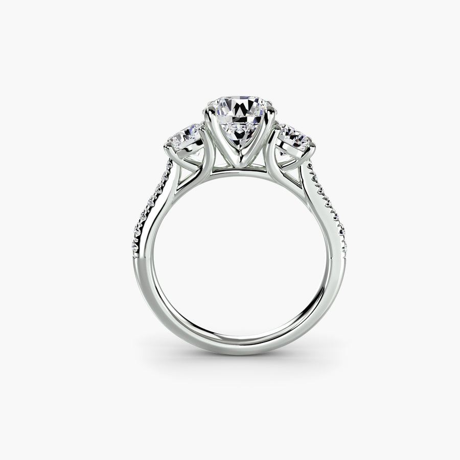 Three-Stone with Pavé Band — diamond engagement ring, GIA- or IGI-certified
