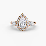 Pear Three-Stone Halo
