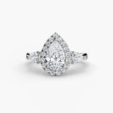 Pear Three-Stone Halo