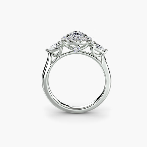 Pear Three-Stone Halo