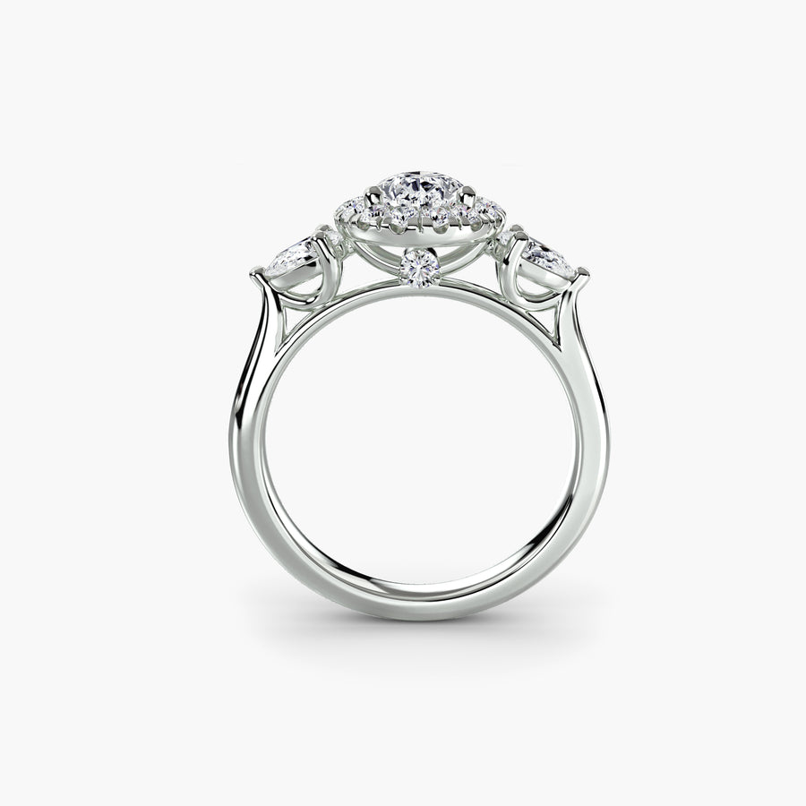 Pear Three-Stone Halo — diamond engagement ring, GIA- or IGI-certified