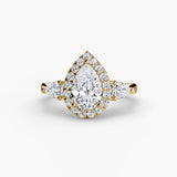 Pear Three-Stone Halo