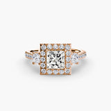 Three-Stone Halo with Pavé Band