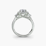Three-Stone Halo with Pavé Band