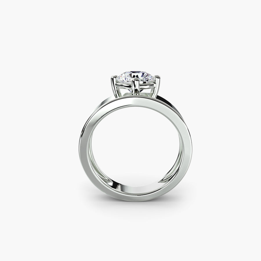 Round Wide-Band Solitaire — diamond engagement ring, GIA- or IGI-certified