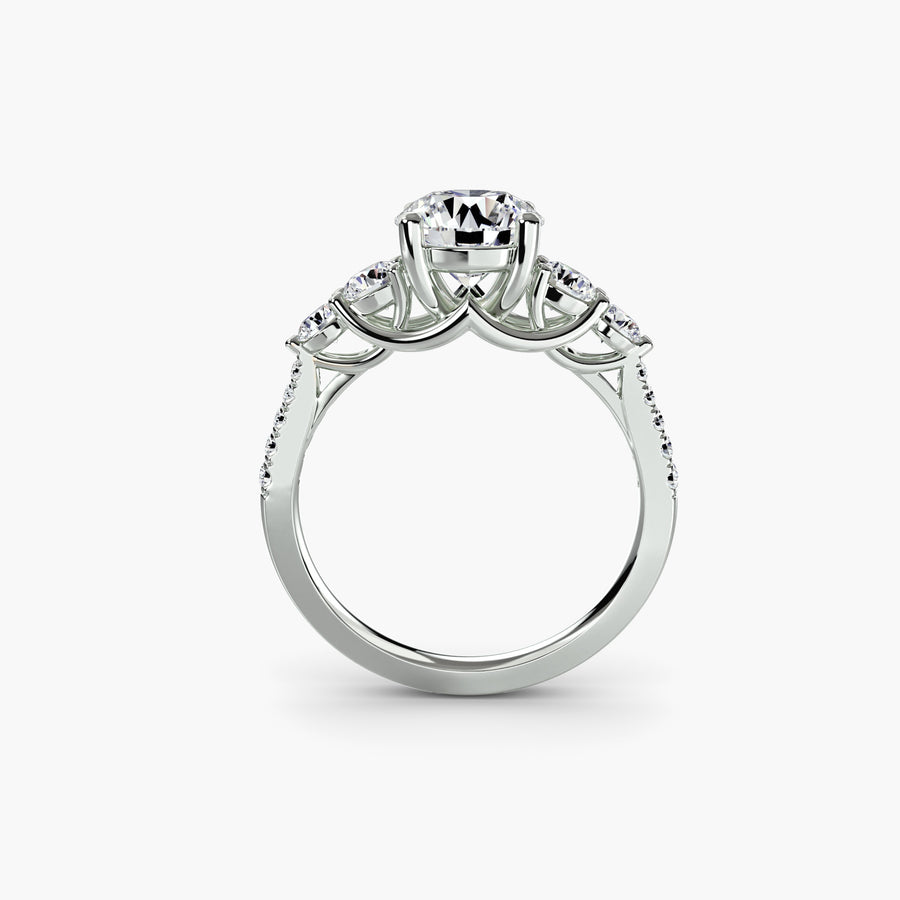 Five Stone Ring with Pavé Band — diamond engagement ring, GIA- or IGI-certified