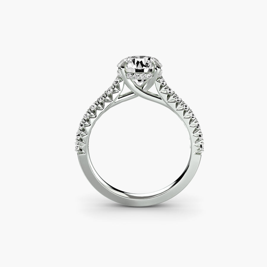 Round Pavé Cathedral Solitaire — diamond engagement ring, GIA- or IGI-certified